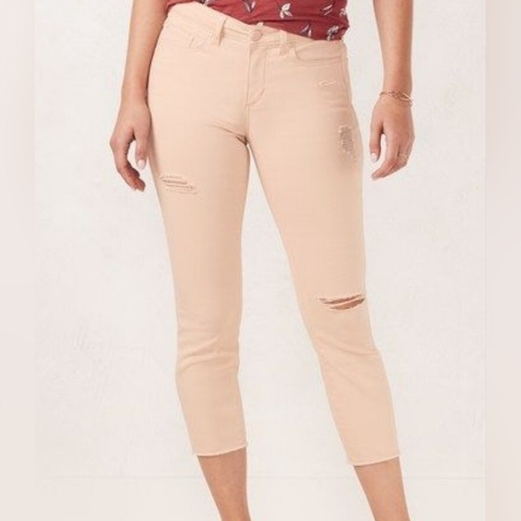 Lauren Conrad Womens Trendy Light Pink Distressed Heart Skinny Capri Jeans - Picture 2 of 9